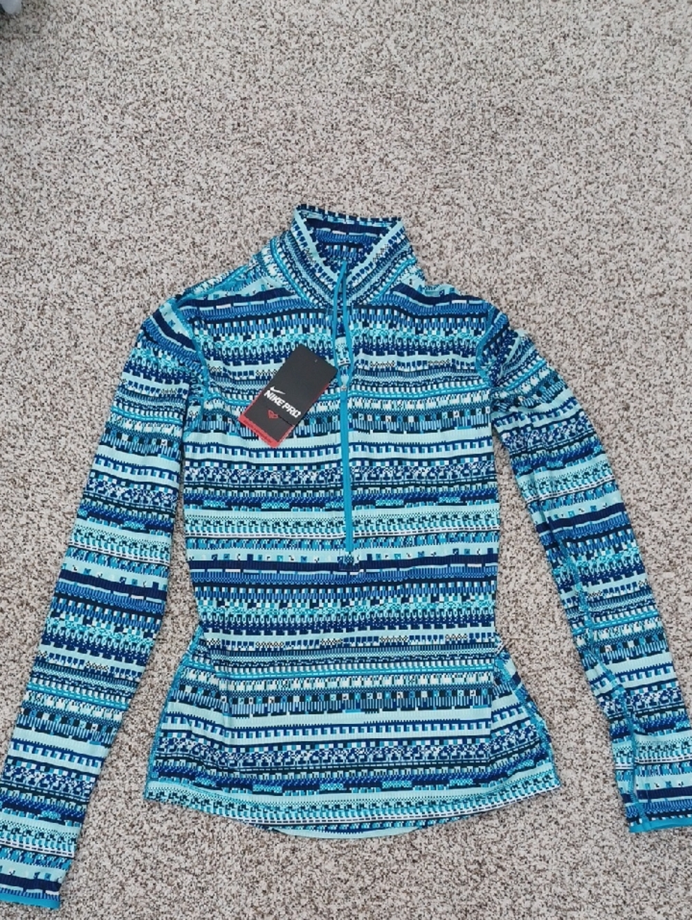 Women's Nike Aqua, Navy, And Black Striped Quarter-Zip Pullover Size Small